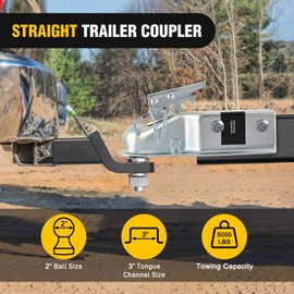Nilight Straight Trailer Coupler with Security Latch&Chain for 2-Inch Hitch Ball, 3-Inch Channel,5000 LBS,Heavy Duty Trailler Tongue Coupler for Station Wagon, Truck, Bolted & Welded Installation