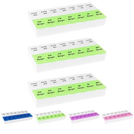 3 x Wellgro® tablet box for 7 days, 2 compartments per day, 18.5 x 9.5 x 3.5 cm (L x W x H), colour selectable, colour: green