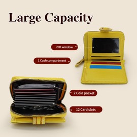 AdiStylinno Women Wallets, Leather Small Purse for Women Vintage Fashion Bifold Credit Card Holder Wallets with Zipper Pocket, Bill Compartments, Multi Card Slots, and ID Window (Yellow)