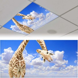 2 Pack Fluorescent Light Cover for Ceiling Light Classroom- Funnu Giraffe Magnetic Light Cover Fluorescent Light Shade Panel, Decorative Film Filter for Reducing Harsh Glare Flicker Home Decorations