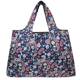 allydrew Large Foldable Tote Nylon Reusable Grocery Bag, Paisley Motif