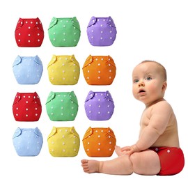 Hanylish Paquete de 12 Pañales Ecológicos de Tela para Bebé, Niño o Niña de 0 a 3 años de Edad, Unitalla, Tamaño Ajustable + 12 Insertos de Microfibra de 3 Capas Incluidos