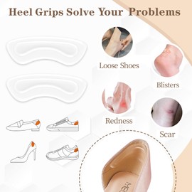 EACOZY Heel Grips, Clear Shoe Heel Inserts, Heel Cushion Pads for Women Men Loose Shoes, 5 Pairs