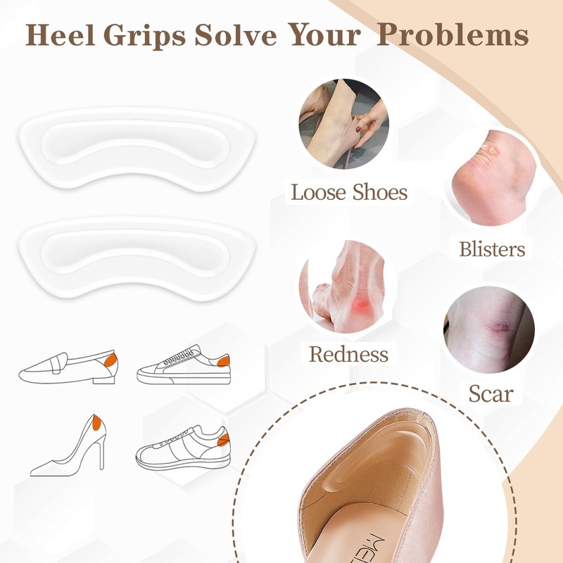 EACOZY Heel Grips, Clear Shoe Heel Inserts, Heel Cushion Pads