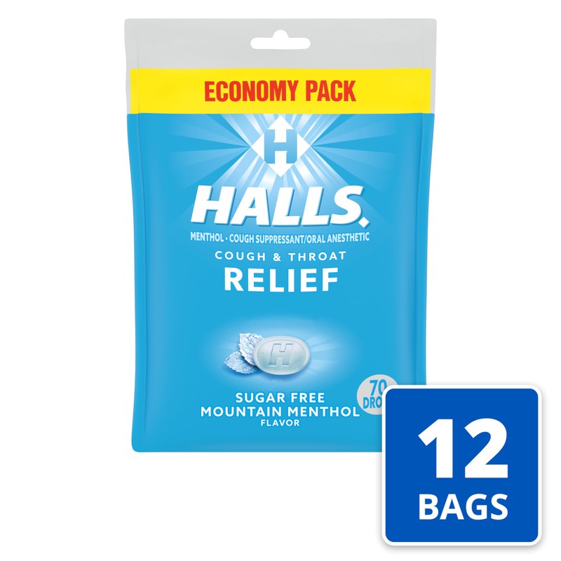 HALLS Relief Mountain Menthol Sugar Free Cough Drops, Economy Pack,