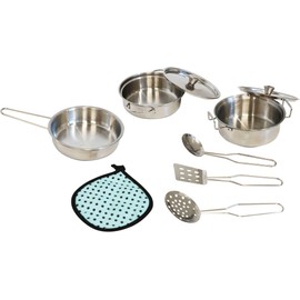 SpielMaus Kitchen Stainless Steel Saucepan Set, 9 Pieces
