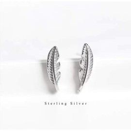 iszie jewellery sterling silver Pretty Little Feather Stud Earrings, Feather Earrings for women,Leaf Stud Earrings (length:12mm, width:3.5mm)