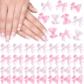 Deozu 100 Pcs Pink Bow Nail Charms, Acrylic Bowknot Nail Decals, Resin Ribbon Nail Decoration for Women, Nail Art, Manicure, Crafts, Scrapbook