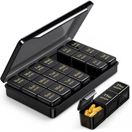 AUVON Weekly Pill Organiser 3 Times a Day, Face-Up Labels for Easy Tracking