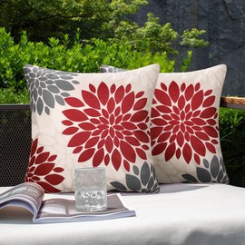 Cushion Cover Christmas Red and Grey Cushion Cover Linen Waterproof Sofa Cushion Autumn Winter Modern Boho Decorative Cushion Covers for Patio Bed Office Cafe Garden Furniture Couch Cushion, Set of 2,