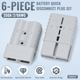 ZEHGCH 350Amp 600V Battery Cable Quick Connect/Disconnect Connector Plug Kit for Car Forklift Motor Winch Trailer (2/0AWG 6PCS Gray)