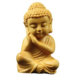 EBISSY Hand Carved Small Cute Sitting Buddha Statue Wood [ Palm Size Home Decor ] (Resting Buddha)