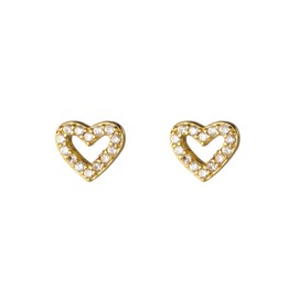 CZ Huggie Heart Earrings Cartilage for Women Girls 925 Sterling Silver Minimalist Hollow Love Heart Valentine's Day Mothers Day Wedding Piercing Earring Small Cute Hypoallergenic Jewelry (Gold)