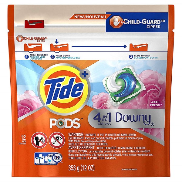 Tide Pods Laundry Detergent - 4 in 1 With Downy April Fresh - 12 Count Pods Per Package - Pack of 2 Packages