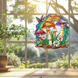 Mushrooms Hippie Style Ornament Acrylic Window Hanging, Gift for Hippie Style Lovers, Hippie Decor, Christmas Decorations