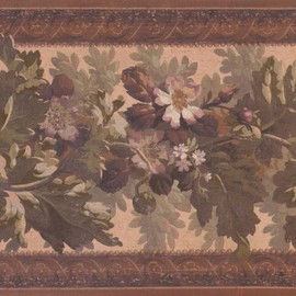 CONCORD WALLCOVERINGS ™ Wallpaper Border Floral Pattern Flowers Leaves for Cottage Farmhouse Dining Area, Brown Beige Green Purple, 15 ft by 13 in LG3324B