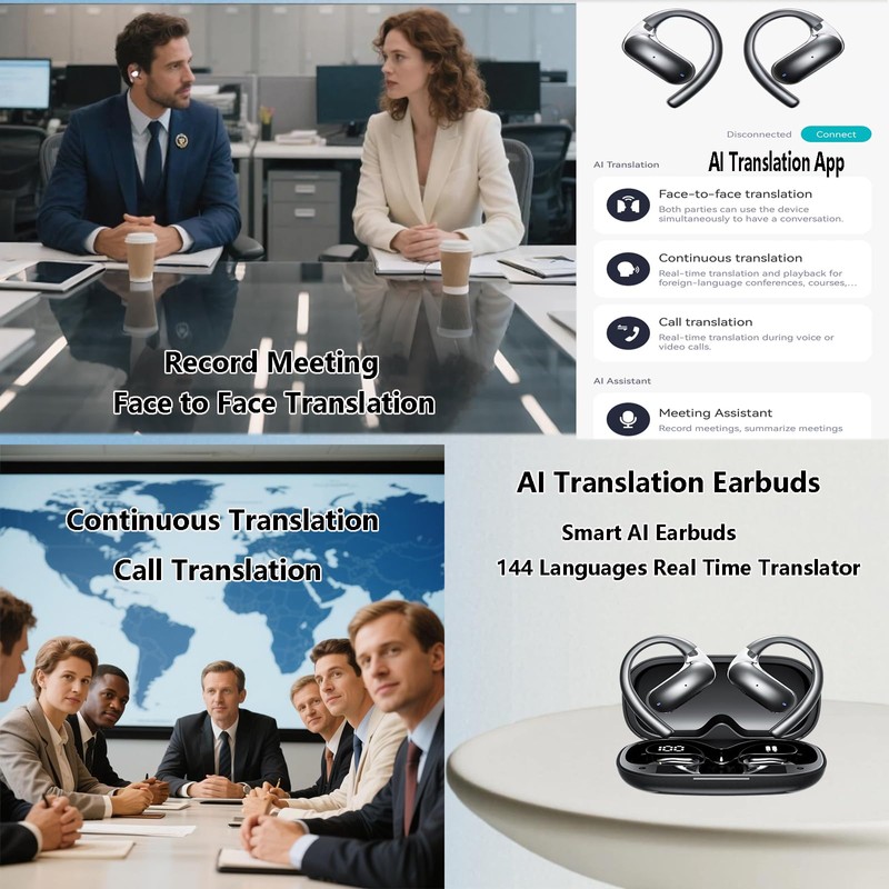 Meagtlva AI Translation Earbuds Real Time,3 in 1 Translator Earphones