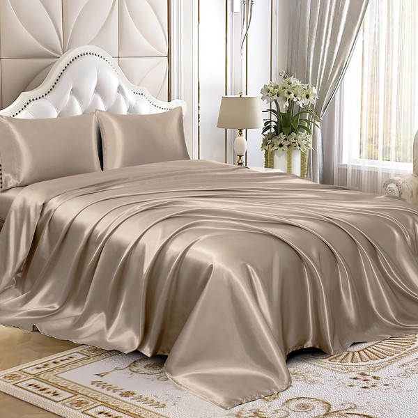 Homiest 3pcs Satin Sheets Set Luxury Silky Satin Bedding Set