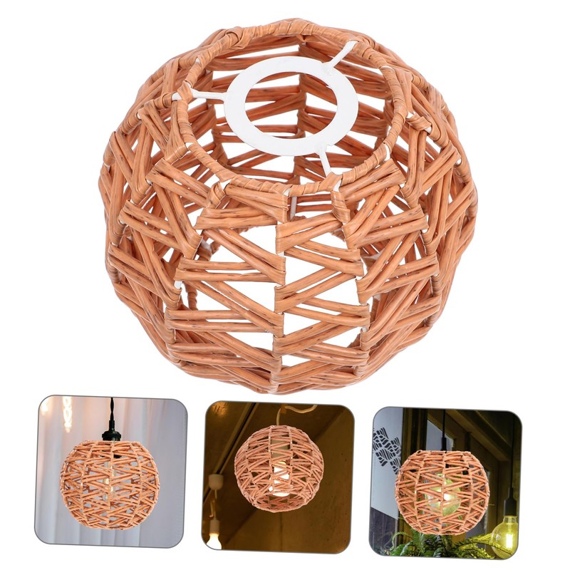 jojofuny Imitation Rattan Pendant Lampshade Replacement for Retro Lighting Easy