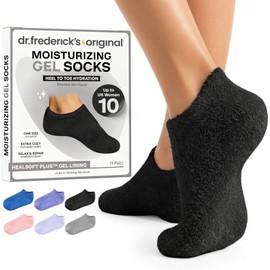 Dr. Frederick's Original Calcetines de gel hidratante para hombres y mujeres, pies secos y tratamiento de talón agrietado, forro de gel para pies comp