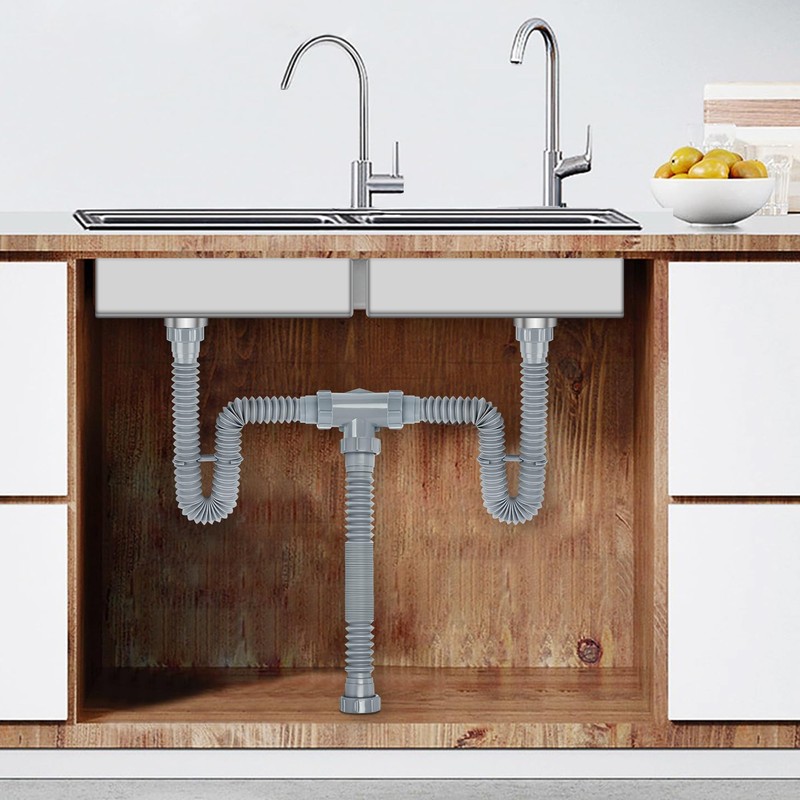 Cunsen Flexible Double sink drain kit for kitchen and Bathroom,