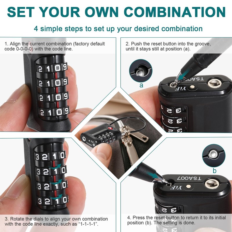 ZHEGE Luggage Locks, Cable Lock TSA Approved with White Numbers,