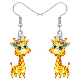 LONYOO Acrylic Funny Giraffe Earrings Fashion Jewelry Dangle Anime Deer Earrings for Women Girls Giraffe Gifts (Honey)
