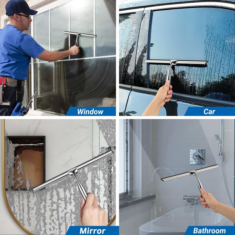 ecooe Stainless Steel Shower Squeegee with Hook, 12″ Shower Glass