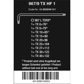 Wera 967L/9 Torx HF Key Set 024244