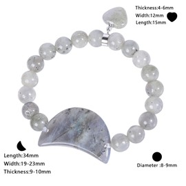mookaitedecor Natural Labradorite Moon Healing Crystal Stretch Beads Bracelet for Women Girls, Semi Precious Gemstone Love Heart Charm Bracelet Jewellery Gift for Mum Wife Chakra Reiki Energy Bangle