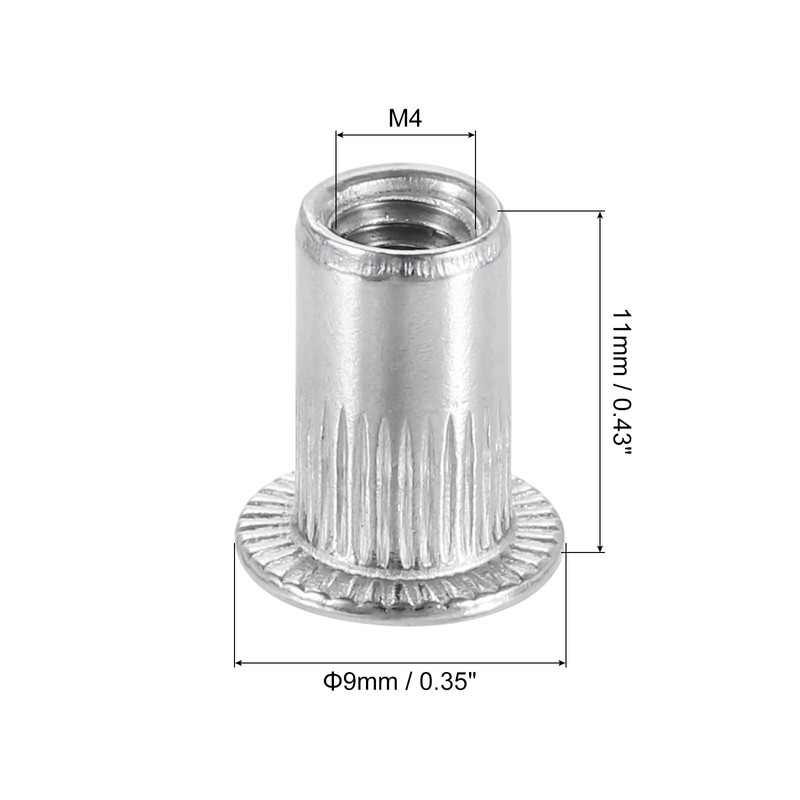 sourcing map M4 304 Stainless Steel Rivet Nuts Flat Head
