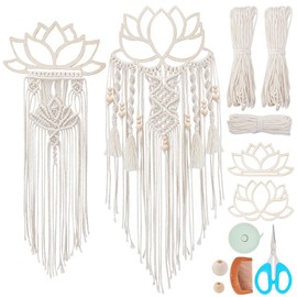 FREEBLOSS Set of 2 DIY Macrame Lotus Wall Hanging Set, Macrame Tapestry with Macrame Frame, Lotus Wall Hanging Decor for Living Room, Macrame Set for Beginners with Instructions