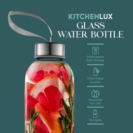 Kitchen Lux 32 oz Glass Water Bottle Set of 12 - Glass Water Bottles Caps & Sleeve, Reusable Glass Bottle Lids, Clear Glass Bottles, Refillable Glass Juice Bottles for Juicing, Juicer Bottles