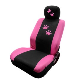 Yupbizauto Universal Fit Car Seat Covers - Premium Black Flat Cloth with Stylish Cute Embroidery Animal Dog Cat Pink Paws Design Full Set for Women Support 50/50 & 60/40 Split Rear Seats