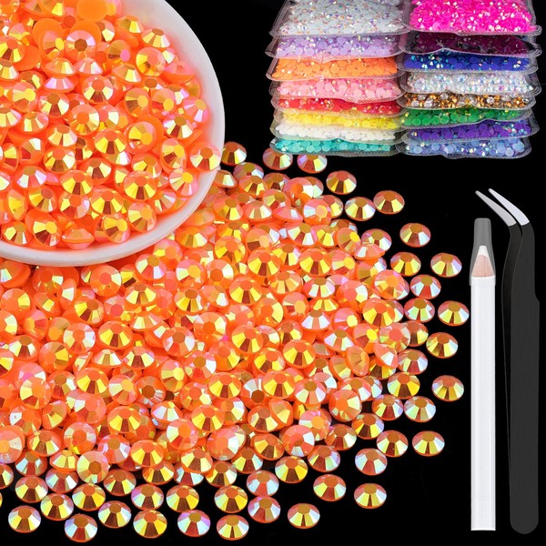 BELLEBOOST 2500pcs 5mm Resin Rhinestones Bulk, Orange AB Flatback Round