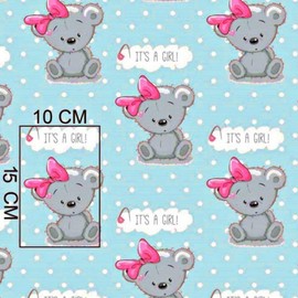 Pingianer 100 x 160 cm Teddy Bear Boy Girl 100% Cotton Fabric Children Sold by the Metre Craft Sewing Fabric (It's a Girl Turquoise, 100 x 160 cm)