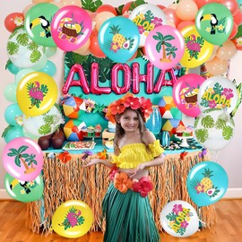 Hawaii Balloons, RosyFate Pack of 50 Colourful Balloons, Hawaii Decoration, Balloons Summer Party, Flamingo Decoration, Party Balloons Set, for Pool, Beach, Children's Birthday Party