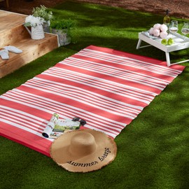 DII Outdoor Rug Collection Reversible Woven Polypropylene Plastic Straw Mat, 4x6-Feet, Coral