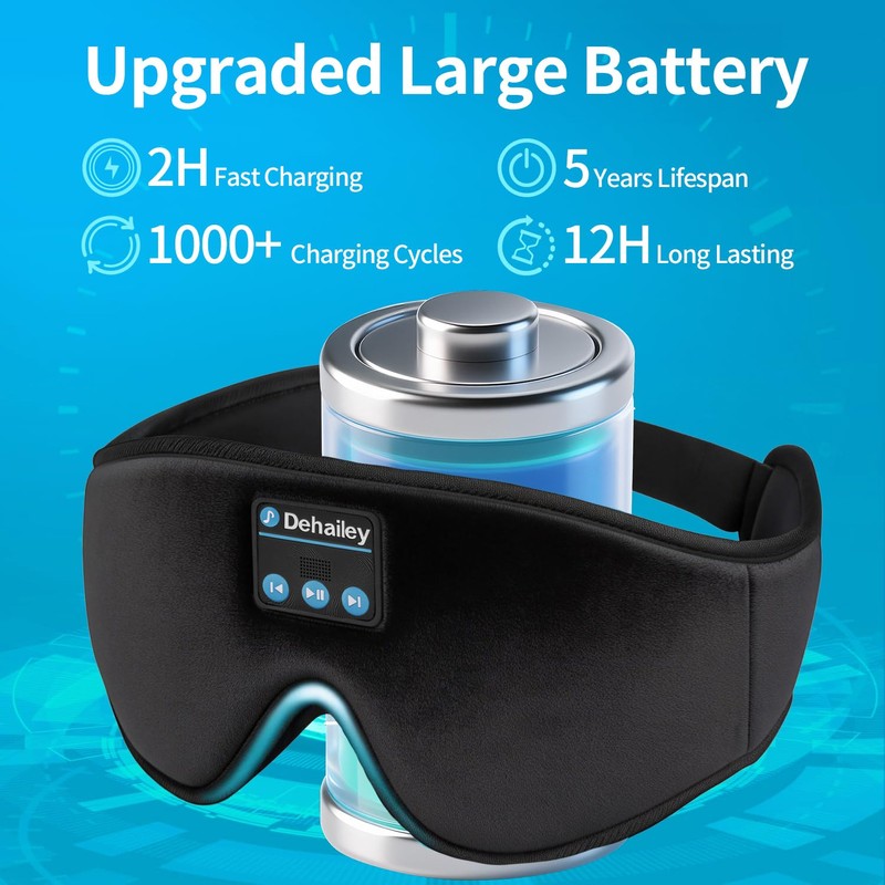 Sleep Mask with Bluetooth Headphones, 100% Light Blocking Sleep Headphones