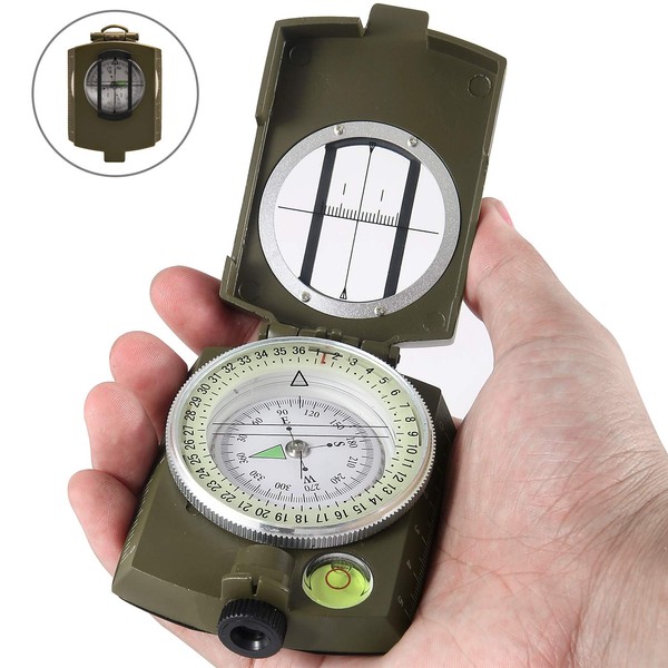 Eyeskey Tactical Survival Compass with Lanyard & Pouch | Waterproof & Impact Resistant | Lensatic Sighting Compass for Hiking (Green)