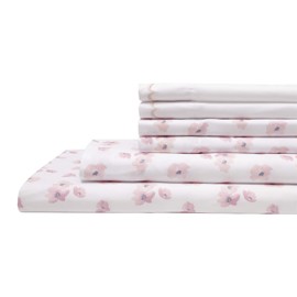Elite Home Products Inc. Spring Meadow Microfiber Print Embroidered Bed Sheet Set, Rose, King, MICSSKG683SPEBS