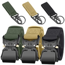 Ginwee 3-Pack Tactical Belt,Military Style Belt, Riggers Belts for Men, Heavy-Duty Quick-Release Metal Buckle with extra Molle Key Ring Holder Gears