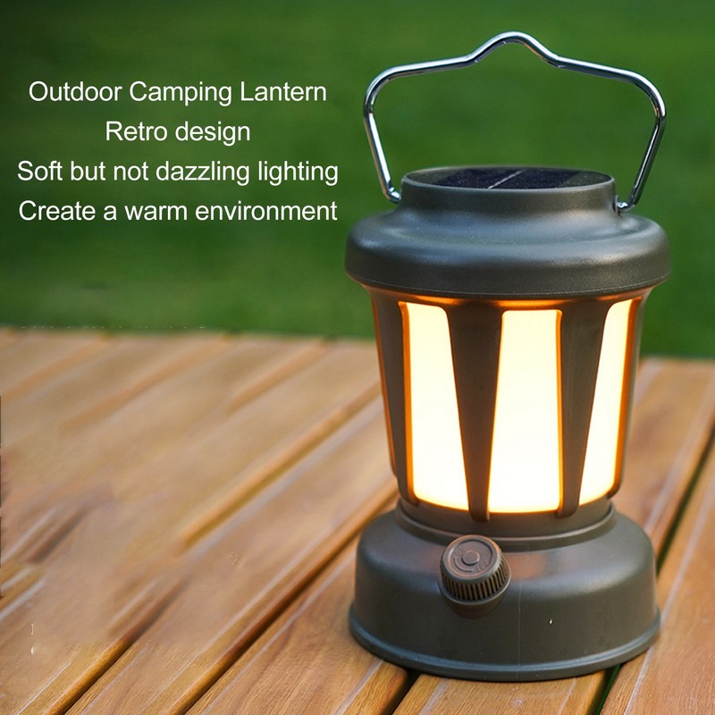 Camping Lantern Solar Powered USB Rechargeable Stepless Dimmable Retro Style