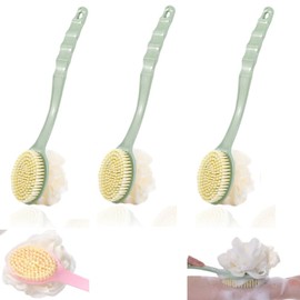 Set de 3 Cepillo Corporal, Cepillo de Ducha de Cerdas, Cepillo de Ducha Reversible, Cepillo Corporal de Ducha para Exfoliar y Ducharse, Cepillo Exfoliante de Espalda en Húmedo y Seco, Mango Largo 34.5cm (Verde)