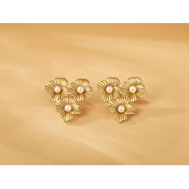 Sylph Gold Earrings for Women Flower Jewelry: Chunky Big Flower Earrings for Fashion Accessories - 14K Statement Drop Earring - Dangle floral earring for Wedding Guest