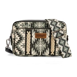 Wrangler Crossbody Bag for Women Boho Aztec Small Multi Pocket Crossover Purse:_Black