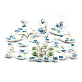 MyTinyWorld Dolls House Miniature 45 Piece Blue Flower Dinner Service