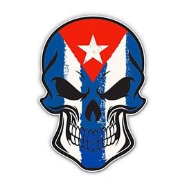 Cuban Flag Skull Cuba - 5" Vinyl Sticker - for Car Laptop I-Pad - Waterproof Decal