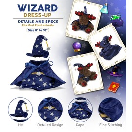DolliBu Wizard Stuffed Animal Dress Up Set - Cute Teddy Bear Wizard Costume with Blue Cape and Hat with Silver Stars - Large for 8 to 10 Inch Plush Toys