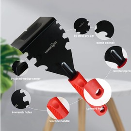 MANUFORE Trim Puller Upgraded Reinforced Design Pry Bar with 1050 Steel Multi-Tool Heavy Duty Tile Removal Tool for Removing Wood Floor, Baseboard, Door Casings, Tiles, Nail Pulling Red